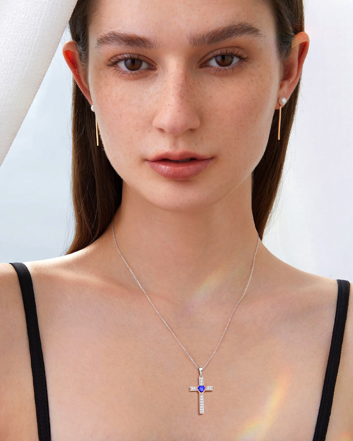 Simple Birthstone Cross Necklace-Molenia - Molenia Jewelry