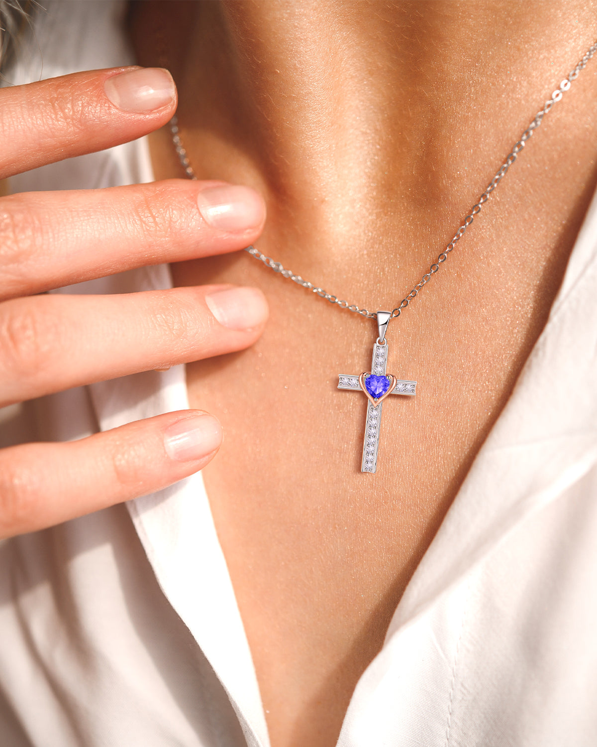 Simple Birthstone Cross Necklace-Molenia - Molenia Jewelry