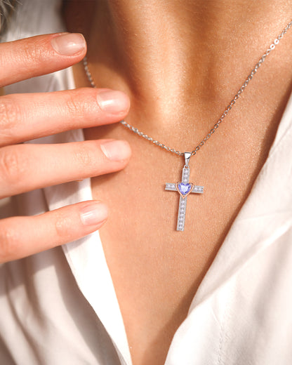 Simple Birthstone Cross Necklace-Molenia - Molenia Jewelry