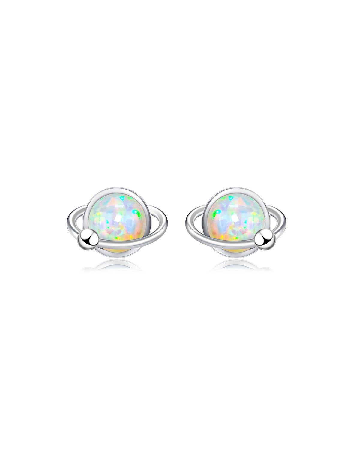 Round white gold opal stud earrings - Molenia Jewelry