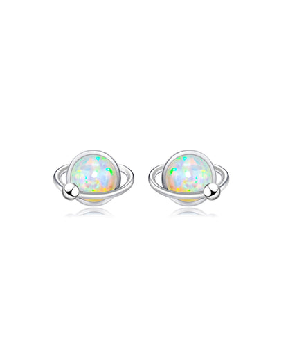 Round white gold opal stud earrings - Molenia Jewelry