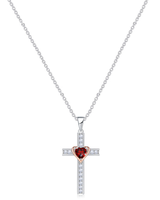 Simple Birthstone Cross Necklace-Molenia